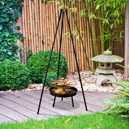TG72009 DREIBEIN MIT ROST GARTENGRILL FEUERSTELLE GARTENGRILL HÄNGEGRILL