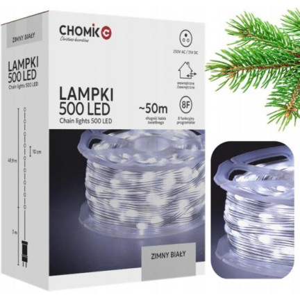 Mikro led světla na cívce, 500l, vánoční stromek, dovolená, studená bílá, 3+50m