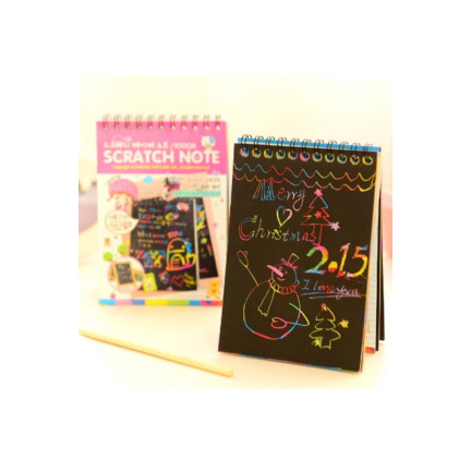 TG67341 SCRATCHBOARD A6 RAINBOW COLORING BOOK SCRATCHBOARD STYLUS NOTEBOOK BLACK NOTEBOOK