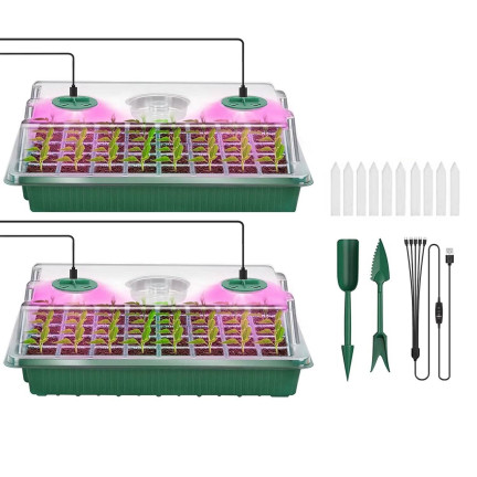 TG81371 Mini Greenhouse, Germination Box, Seedling Tray, with Lighting, Accessories, Set of 2