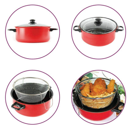 WW29 FRYER TOPF FISCH POMMES FRITES HUHN KRAPFEN SIEB FRITEUSE + KORB