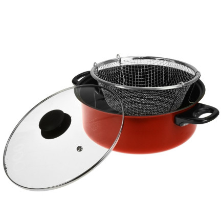 WW29 FRYER TOPF FISCH POMMES FRITES HUHN KRAPFEN SIEB FRITEUSE + KORB
