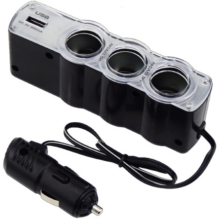 SM1 3-zásuvkový rozdělovač do zapalovače + USB