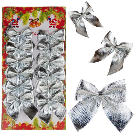 TG59773-1 BÖGEN 12PCS SILBER GLITTER WEIHNACHTSBAUM BÖGEN DEKORATIVE BÖGEN