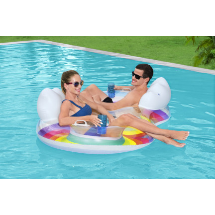43648 AUFBLASBARER REGENBOGEN STRAND DOPPELSCHWIMMKREIS 186X116CM BESTWAY