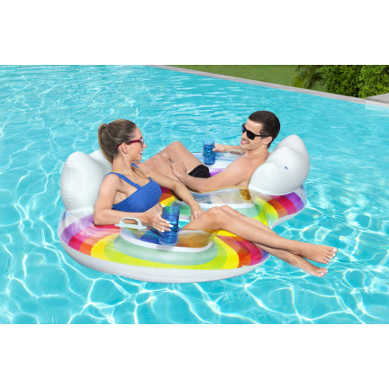 43648 AUFBLASBARER REGENBOGEN STRAND DOPPELSCHWIMMKREIS 186X116CM BESTWAY