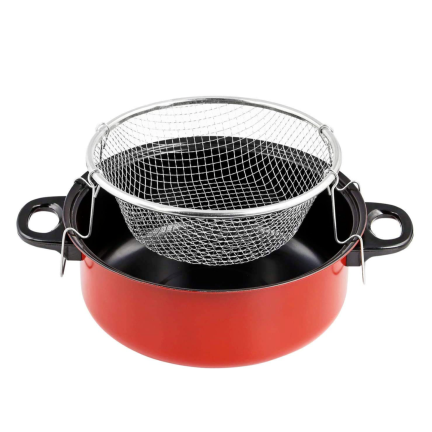 WW29 FRYER TOPF FISCH POMMES FRITES HUHN KRAPFEN SIEB FRITEUSE + KORB