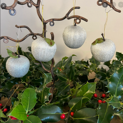 TG61386-1 Christbaumkugeln Apfel-Anhänger Glitzer-Apfel-Ornamente 9St. silber