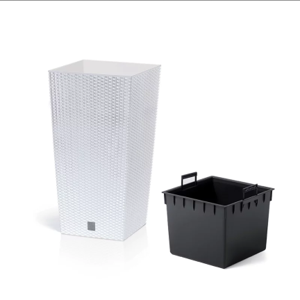 DRTS170-S449 White Rattan Outdoor Planter with Insert, Tall