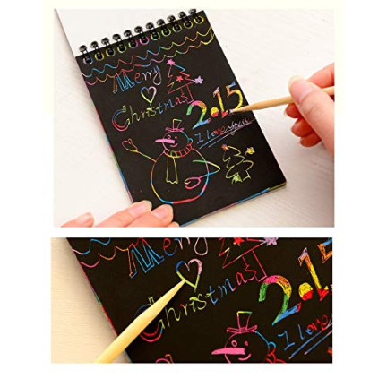 TG67341 SCRATCHBOARD A6 RAINBOW COLORING BOOK SCRATCHBOARD STYLUS NOTEBOOK BLACK NOTEBOOK