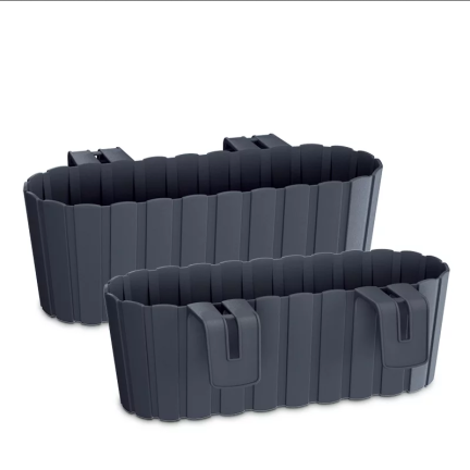 DDECZ400-S433 Oval balcony planter box for railings, with hooks, anthracite