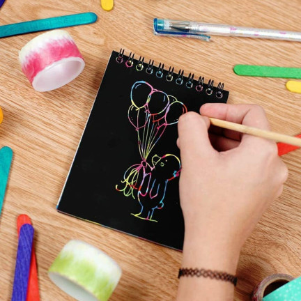 TG67341 SCRATCHBOARD A6 RAINBOW COLORING BOOK SCRATCHBOARD STYLUS NOTEBOOK BLACK NOTEBOOK