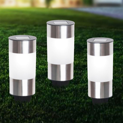 TG71391 GARTEN LAMPE 3PCS /KPL LED SOLAR INOX BODEN ANGETRIEBEN POL SOLAR