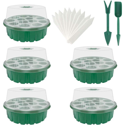 TG81372 Mini Greenhouse for Sprouting, 5-Piece Set + Grow Light, 13 Compartments