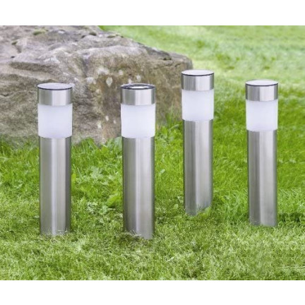 TG45633 Solar Garden Lamp, LED Stake Light, Solar Ground Post, Stainless Steel, Silver