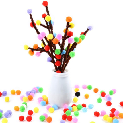 TG80414 Creative plush pom-poms, assorted colors and sizes, for crafts, 1–3 cm, set of 450 pieces