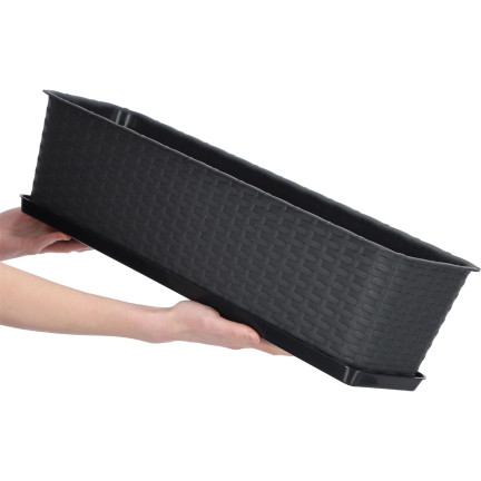 ISR600P-S433 Balcony Planter, Rattan Flower Pot, 59 cm, Anthracite, 10 L Base