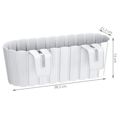 DDECZ400-S449 Oval balcony planter box for railings, with hooks, white