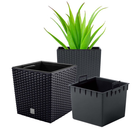 DRTS325L-S433 BLUMENTOPF RATO NIEDRIG GROSS QUADRATISCH RATTAN MIT EINSATZ
