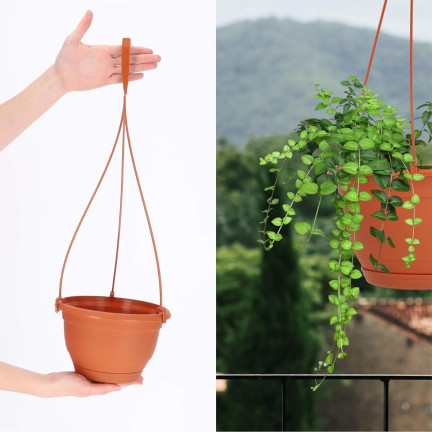 DAGW1-R624 Hanging Planter with Hook and Bracket, Terracotta, Round Hanging Balcony Planter with Hook for Flowers