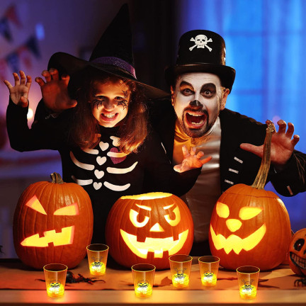 TG66287 HALLOWEEN GLAS LEUCHTENDE LED SCHÄDEL KÜRBIS