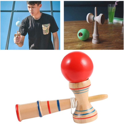 TG67313 KENDAMA DŘEVĚNÁ KLASICKÁ JAPONSKÁ ARKÁDOVÁ HRA NA CHYTÁNÍ MÍČKŮ