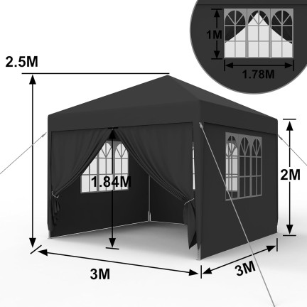 TG77595-3 Garden Pavilion, 4-Wall Tent, Garden Gazebo, Party and Commercial Use