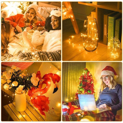 TG66259-2 Weihnachtsbaumbeleuchtung an einer Schnur 10 LED GIRLAND LIGHTS Warmweiß Batterien