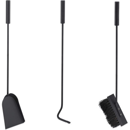 KOM5790 KAMINSET 3 ELEMENTE STÄNDER 61CM SCHÜRHAKEN KEHRSCHAUFEL STAHL SCHWARZ
