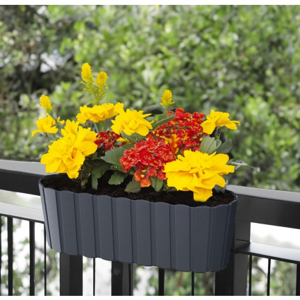 DDECZ400-S433 Oval balcony planter box for railings, with hooks, anthracite