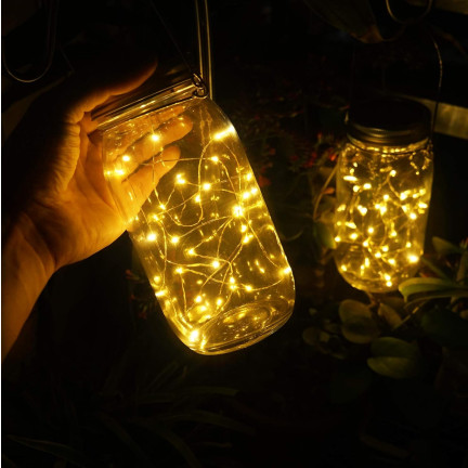 TG77618 LED zahradní lampa, solární závěsná lucerna, skleněná nádoba, drát 10 led teplá bílá