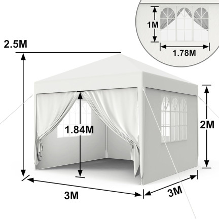 TG77595-2 GARTENPAVILLON ZELT 4 WAND PAVILLON GARTEN PARTY KOMMERZIELL