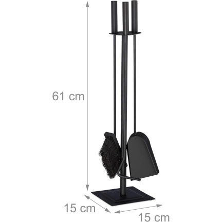 KOM5790 KAMINSET 3 ELEMENTE STÄNDER 61CM SCHÜRHAKEN KEHRSCHAUFEL STAHL SCHWARZ