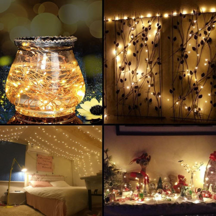 TG66259-2 Weihnachtsbaumbeleuchtung an einer Schnur 10 LED GIRLAND LIGHTS Warmweiß Batterien