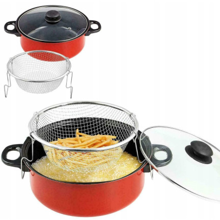WW29 FRYER TOPF FISCH POMMES FRITES HUHN KRAPFEN SIEB FRITEUSE + KORB