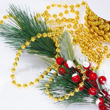 TG63190-2 WEIHNACHTSBAUMKETTE GOLDENE SCHILFPERLEN PERLENGIRLANDE SPULE 5M