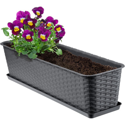 ISR600P-S433 Balcony Planter, Rattan Flower Pot, 59 cm, Anthracite, 10 L Base