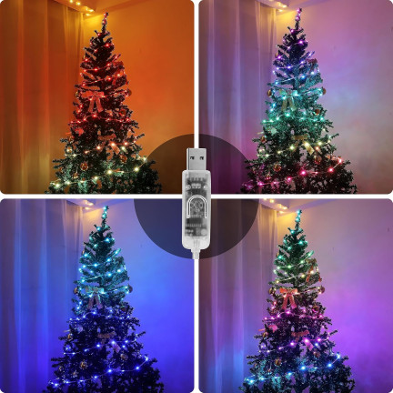 Osvětlení na vánoční stromek smart, 100l, vícebarevné, s dálkovým ovládáním, USB, 10+0,6m