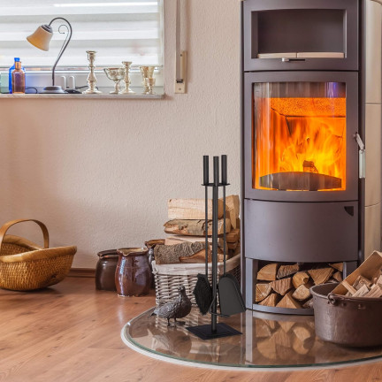 KOM5790 KAMINSET 3 ELEMENTE STÄNDER 61CM SCHÜRHAKEN KEHRSCHAUFEL STAHL SCHWARZ