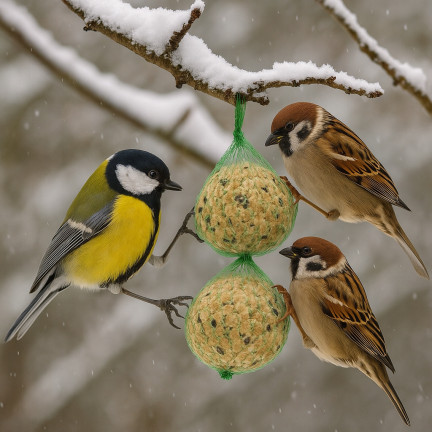 Fettkugel für Wildvögel, Wintervogelfutter, Körner- und Getreidemischung, 1 Stk. 90g