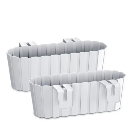 DDECZ400-S449 Oval balcony planter box for railings, with hooks, white