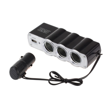 SM1 3-zásuvkový rozdělovač do zapalovače + USB