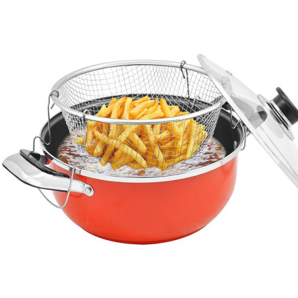WW29 FRYER TOPF FISCH POMMES FRITES HUHN KRAPFEN SIEB FRITEUSE + KORB