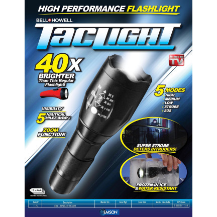TG48291 High-Powered LED Tactical Flashlight with Zoom, 5 Modes, Taclight, 13 cm