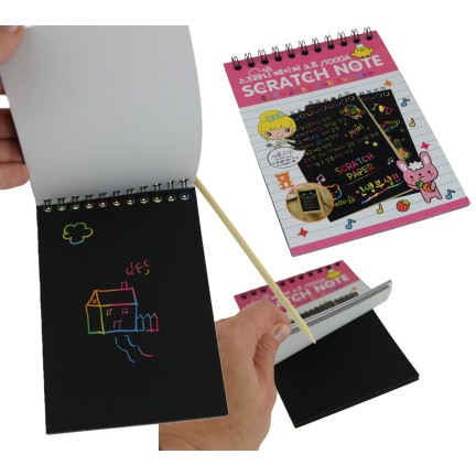 TG67341 SCRATCHBOARD A6 RAINBOW COLORING BOOK SCRATCHBOARD STYLUS NOTEBOOK BLACK NOTEBOOK