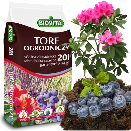 Kyselý zahradnický toff, přísada do substrátu, pro kyselomilné rostliny, borůvky, azalky, Biovita 20l