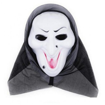 BM5E MASKA S KAPUCÍ VŘÍSKÁNÍ UPÍRSKÝ ÚSMĚV HALLOWEEN