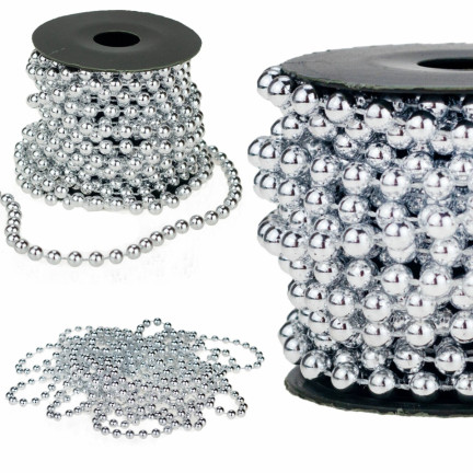 TG63190-1 WEIHNACHTSBAUMKETTE SILBER SCHILFPERLEN GIRLANDE SPULE 5M