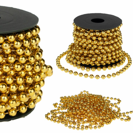 TG63190-2 WEIHNACHTSBAUMKETTE GOLDENE SCHILFPERLEN PERLENGIRLANDE SPULE 5M