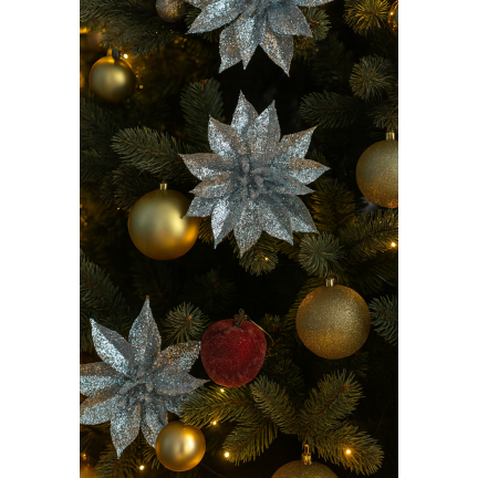 TG69142-2 SILBERNE GLITTER BLUMEN WEIHNACHTSDEKORATION SCHILF